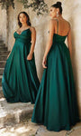 A-line V-neck Empire Waistline Satin Draped Wrap Slit Spaghetti Strap Evening Dress with a Brush/Sweep Train