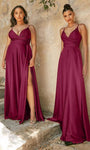 Sophisticated A-line V-neck Sweetheart Slit Wrap Draped Empire Waistline Satin Spaghetti Strap Dress with a Brush/Sweep Train