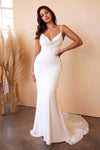 Spaghetti Strap Cowl Neck Fitted Draped Natural Waistline Sheath Mermaid Sheath Dress/Wedding Dress with a Brush/Sweep Train With a Bow(s) and a Ribbon and a Sash