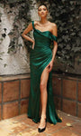 Satin Natural Waistline Slit Draped Off the Shoulder Sheath Sheath Dress with a Brush/Sweep Train