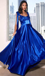 A-line Fall Floor Length Scoop Neck Sleeveless Satin Back Zipper Ruched Open-Back Empire Waistline Evening Dress/Prom Dress