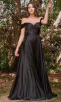 A-line Sweetheart Slit Faux Wrap Flowy Ruched Off the Shoulder Natural Waistline Floor Length Satin Evening Dress with a Brush/Sweep Train