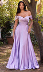 A-line Satin Sweetheart Flowy Slit Ruched Faux Wrap Natural Waistline Off the Shoulder Floor Length Evening Dress with a Brush/Sweep Train