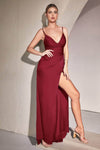 Sexy V-neck Sleeveless Spaghetti Strap Sheath Satin Floor Length Faux Wrap Open-Back Ruched Slit Back Zipper Natural Waistline Sheath Dress/Evening Dress with a Brush/Sweep Train