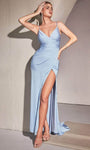 Sexy V-neck Satin Open-Back Faux Wrap Ruched Slit Sheath Sleeveless Spaghetti Strap Sheath Dress/Evening Dress with a Brush/Sweep Train by Ladivine