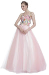Strapless Floor Length Floral Print Beaded Embroidered Pleated Fitted Natural Waistline Sweetheart Evening Dress