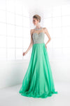 Sophisticated A-line Sheer Racerback Cutout Illusion Floor Length Flutter Sleeves Halter Sweetheart Chiffon Dress With Pearls