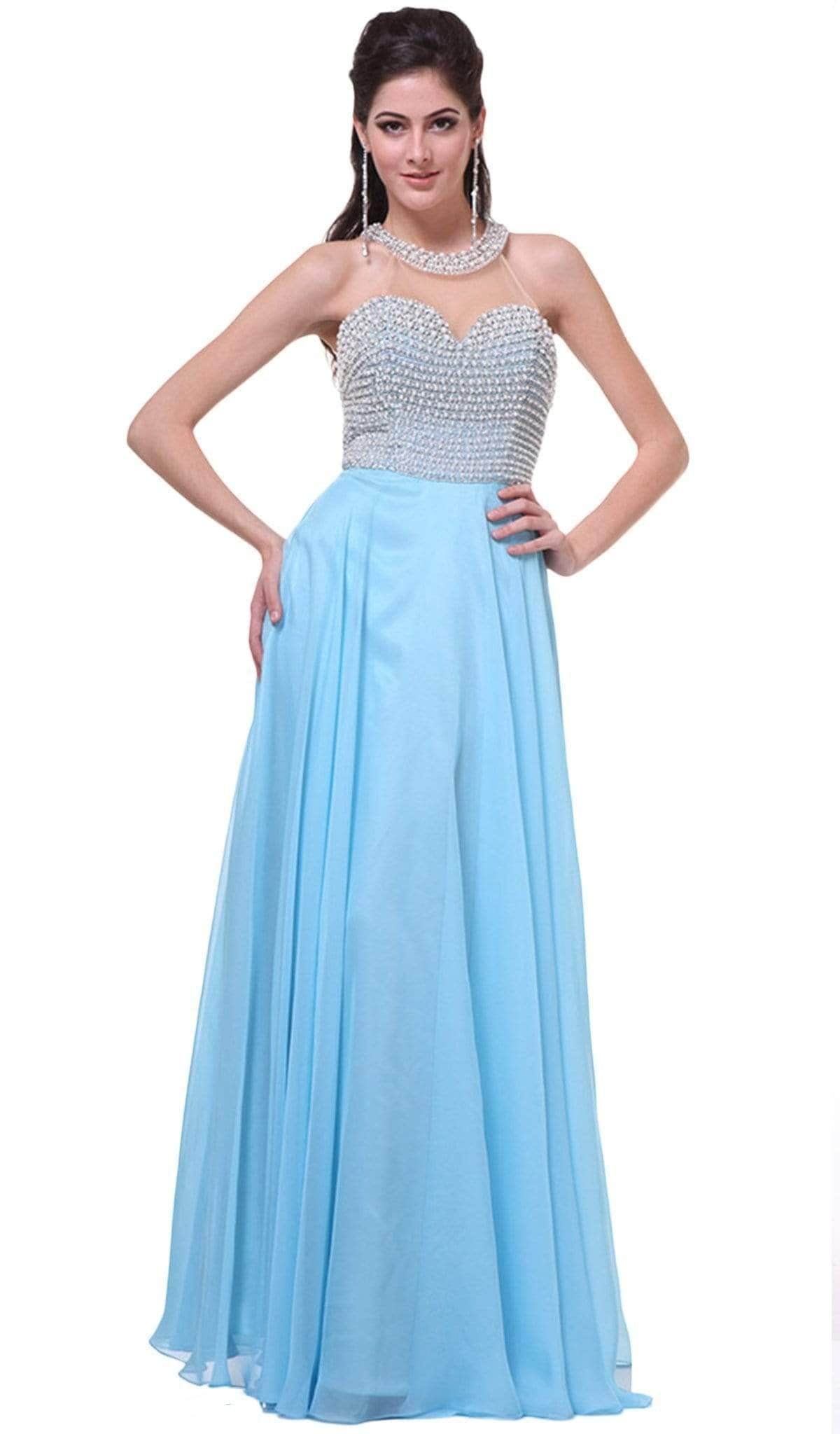 Ladivine 8107 - Pearl Adorned Bodice Chiffon Gown
