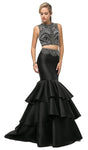 Sleeveless Beaded Open-Back Glittering Tiered Jeweled Neck Mermaid Evening Dress with a Brush/Sweep Train