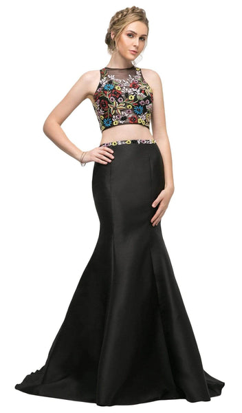 Natural Waistline Jeweled Neck Flower(s) Cutout Illusion Beaded Mermaid Evening Dress/Party Dress with a Brush/Sweep Train