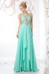 A-line V-neck Chiffon Floor Length Ruched Cutout Sheer Flowy Wrap Sleeveless Dress with a Brush/Sweep Train