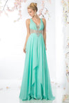 A-line V-neck Floor Length Sleeveless Chiffon Ruched Wrap Cutout Flowy Sheer Dress with a Brush/Sweep Train