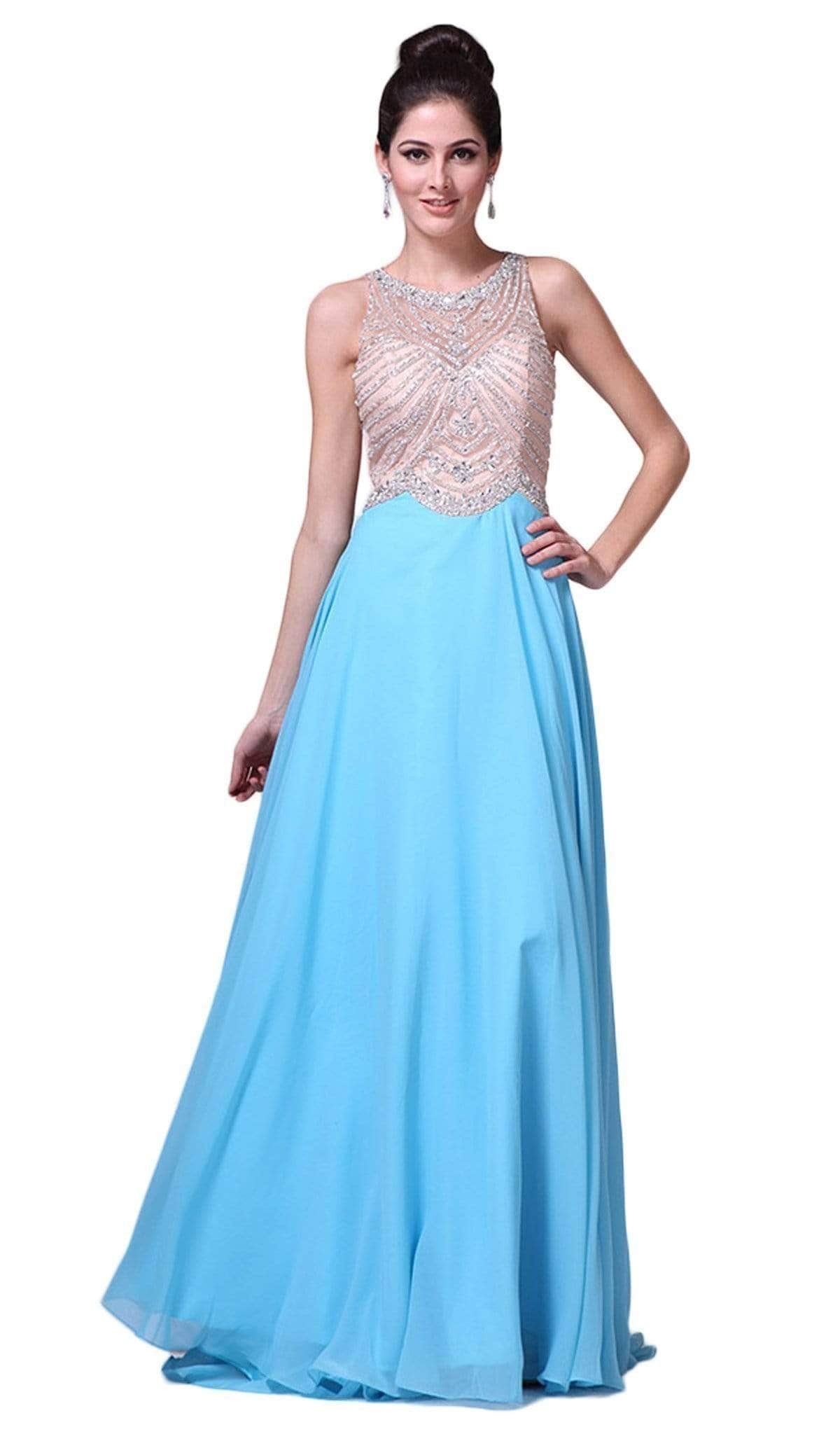 Ladivine 8733 - Crystal Adorned A-Line Evening Gown
