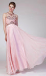 A-line Floor Length Jeweled Neck Beaded Sheer Keyhole Sheer Back Back Zipper Fitted Ruched Jeweled Illusion Natural Waistline Evening Dress With Rhinestones