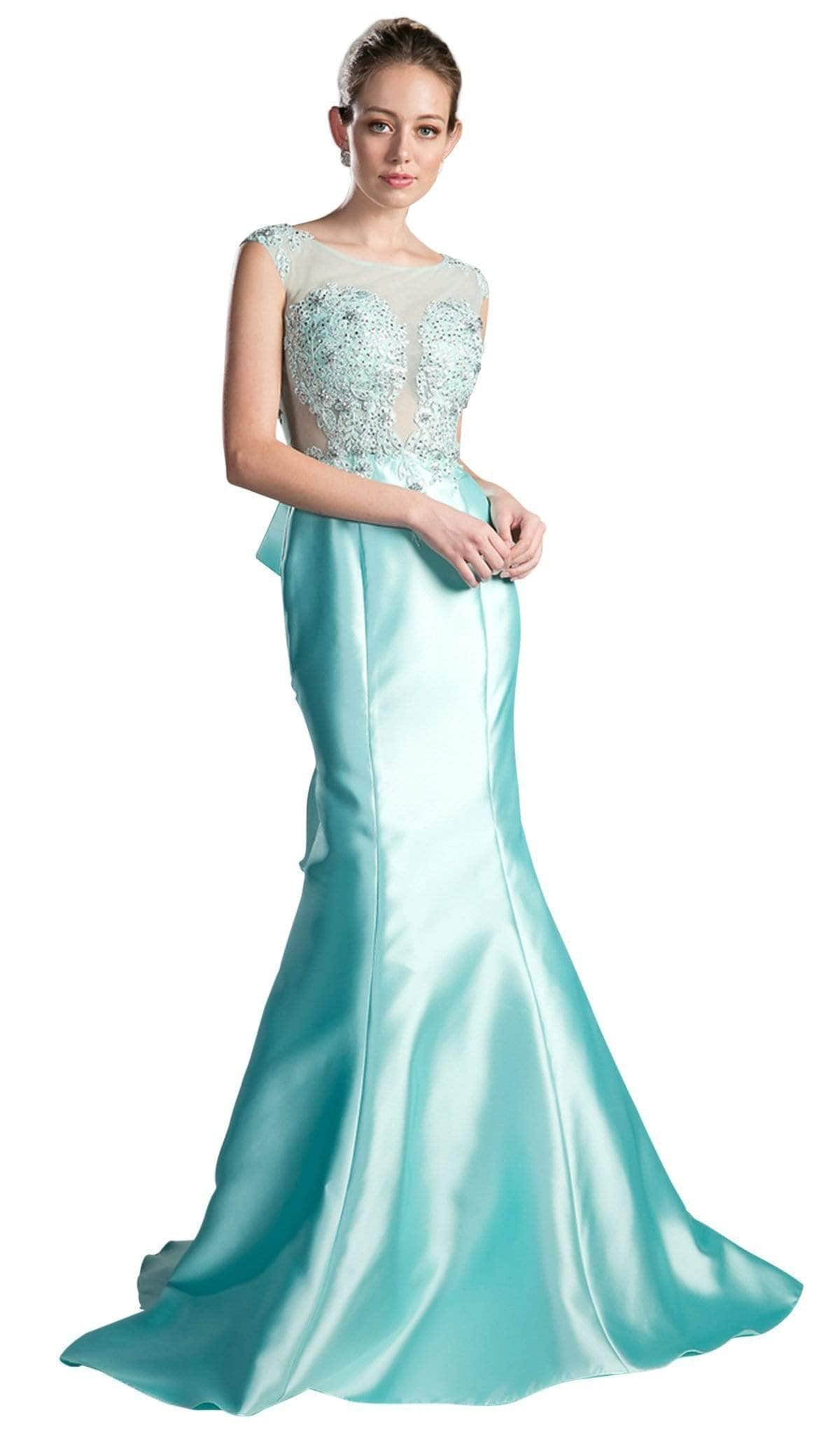 Ladivine 8984A- Appliqued Illusion Mermaid Gown
