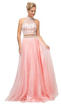 A-line Tulle Cap Sleeves Illusion Sheer Back Applique Beaded Halter Evening Dress with a Brush/Sweep Train