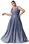 A-line V-neck Fitted Pleated Plunging Neck Sleeveless Natural Waistline General Print Evening Dress