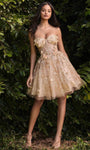 A-line Halter Sweetheart Short Corset Natural Waistline Spaghetti Strap Floral Print Sheer Lace-Up Applique Glittering Homecoming Dress
