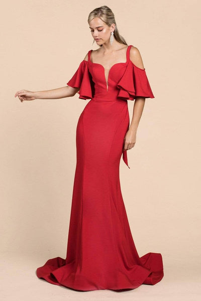 Sophisticated Mermaid Floor Length Bandeau Neck Notched Collar Plunging Neck Portrait Neck Square Neck Fall Natural Waistline Sheer Cutout Cold Shoulder Flutter Short Sleeves Sleeves Off the Shoulder 