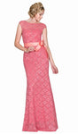 Lace Floor Length Bateau Neck Sweetheart Cap Sleeves V Back Illusion Dress With a Bow(s)