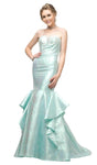 Strapless Mermaid Plunging Neck Sweetheart Natural Waistline Illusion Back Zipper Tiered Sheer Jacquard Open-Back Evening Dress with a Brush/Sweep Train With Ruffles