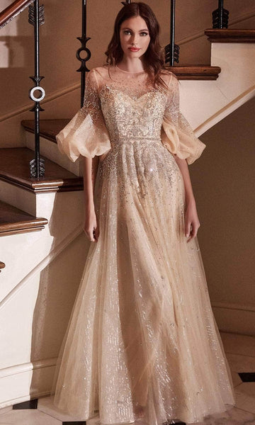 A-line Illusion Back Zipper Fitted Glittering Beaded Sheer Bateau Neck Sweetheart Tulle 3/4 Sleeves Natural Waistline Evening Dress/Bridesmaid Dress/Mother-of-the-Bride Dress/Prom Dress with a Brush/S