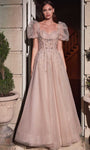 A-line Corset Natural Waistline Puff Sleeves Sleeves Beaded Lace-Up Sequined Sheer Sweetheart Tulle Ball Gown Dress