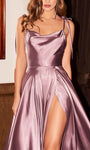 A-line Satin Hidden Back Zipper Slit Cowl Neck Sleeveless Spaghetti Strap Natural Waistline Floor Length Bridesmaid Dress/Prom Dress