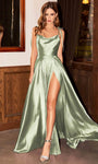 A-line Satin Floor Length Slit Hidden Back Zipper Sleeveless Spaghetti Strap Cowl Neck Natural Waistline Bridesmaid Dress/Prom Dress