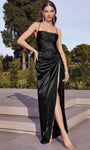 Tall Straight Neck Natural Waistline Floor Length Sheath Slit Draped Spaghetti Strap Sheath Dress/Prom Dress