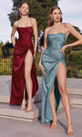 Tall Floor Length Sheath Natural Waistline Straight Neck Slit Draped Spaghetti Strap Sheath Dress/Prom Dress