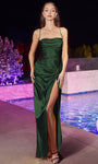 Tall Slit Draped Spaghetti Strap Straight Neck Floor Length Sheath Natural Waistline Sheath Dress/Prom Dress