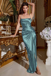 Tall Natural Waistline Sheath Spaghetti Strap Straight Neck Slit Draped Floor Length Sheath Dress/Prom Dress