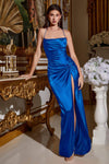 Tall Natural Waistline Sheath Straight Neck Floor Length Spaghetti Strap Slit Draped Sheath Dress/Prom Dress