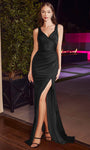 V-neck Mermaid Draped Ruched Glittering Open-Back Faux Wrap Slit Natural Waistline Sleeveless Prom Dress with a Brush/Sweep Train