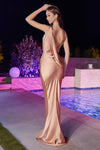 Natural Waistline Sleeveless Fall V Back Draped Fitted Sheath Scoop Neck Sheath Dress/Evening Dress with a Brush/Sweep Train