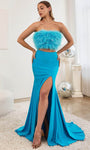 Mermaid Slit Natural Waistline Jersey Straight Neck Prom Dress with a Brush/Sweep Train