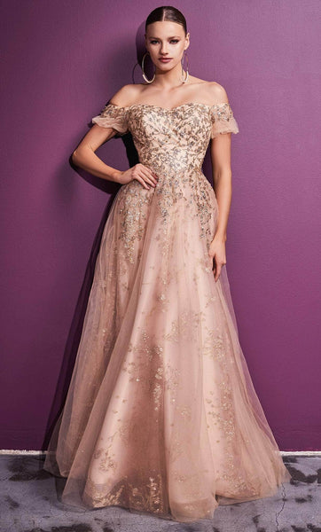 Sophisticated A-line Sweetheart Natural Waistline Lace-Up Glittering Floor Length General Print Off the Shoulder Dress with a Brush/Sweep Train