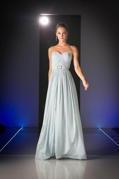 A-line Strapless Natural Waistline Chiffon Sweetheart Floor Length Open-Back Belted Pleated Evening Dress