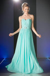 A-line Strapless Pleated Belted Open-Back Natural Waistline Chiffon Floor Length Sweetheart Evening Dress