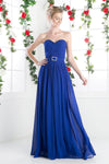 A-line Strapless Floor Length Pleated Belted Open-Back Natural Waistline Sweetheart Chiffon Evening Dress