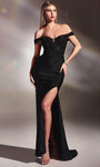 Sexy Slit Illusion Jeweled Sheer Natural Waistline Sheath Plunging Neck Sweetheart Off the Shoulder Sheath Dress/Prom Dress with a Brush/Sweep Train With Rhinestones