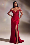 Sexy Plunging Neck Sweetheart Natural Waistline Sheer Illusion Slit Jeweled Off the Shoulder Sheath Sheath Dress/Prom Dress with a Brush/Sweep Train With Rhinestones