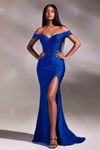 Sexy Plunging Neck Sweetheart Natural Waistline Sheath Off the Shoulder Sheer Illusion Slit Jeweled Sheath Dress/Prom Dress with a Brush/Sweep Train With Rhinestones