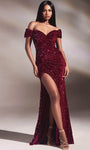 Off the Shoulder Sweetheart Ruched Sequined Slit Beaded Fitted Lace-Up Floor Length Sheath Natural Waistline Sheath Dress with a Brush/Sweep Train