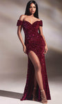 Sheath Off the Shoulder Floor Length Sequined Lace-Up Beaded Slit Fitted Ruched Sweetheart Natural Waistline Sheath Dress with a Brush/Sweep Train