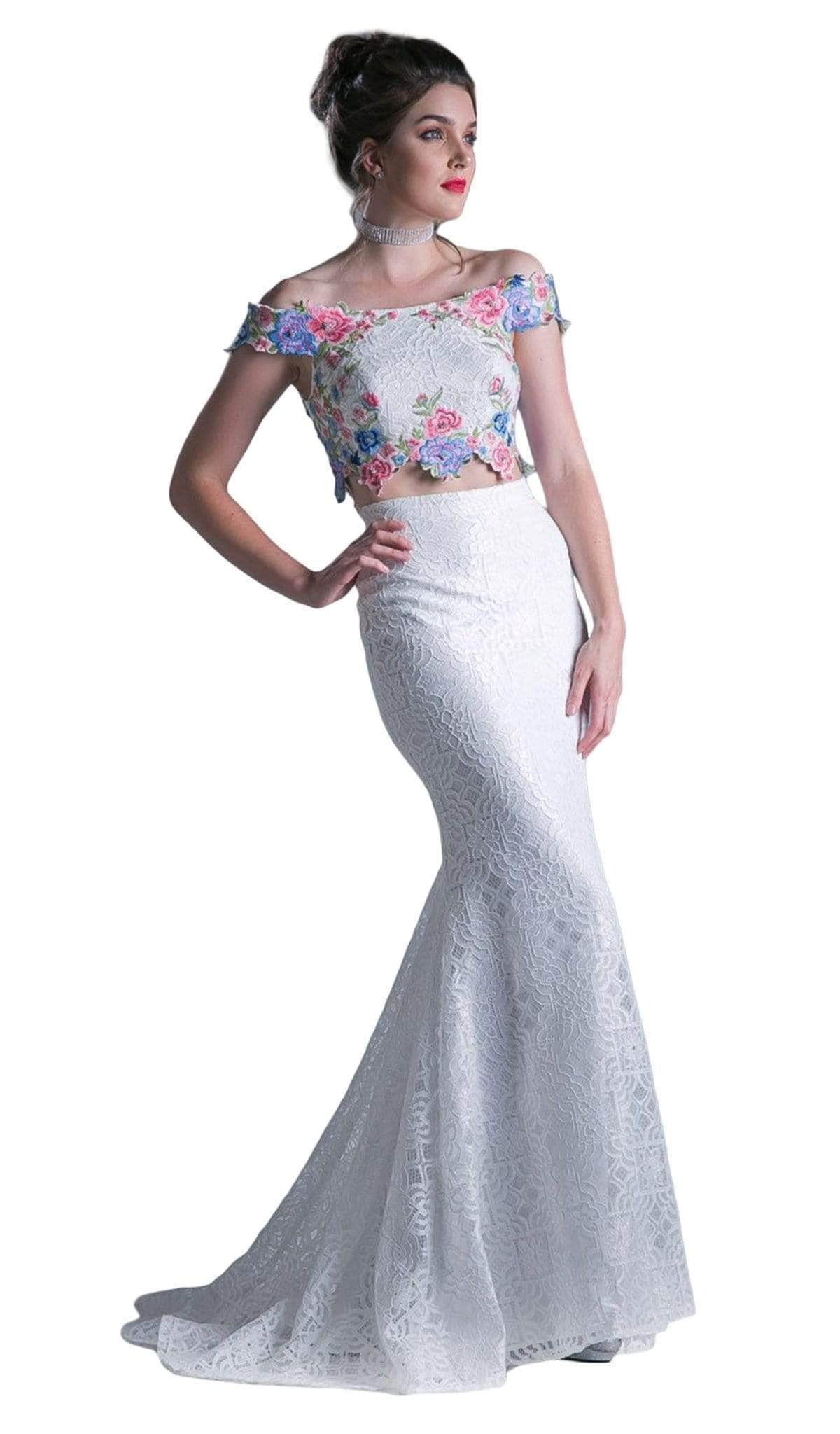 Ladivine CA314 - Off-Shoulder Floral Embroidered Mermaid Gown
