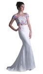 Lace Floral Print Natural Waistline Mermaid Applique Embroidered Off the Shoulder Dress with a Brush/Sweep Train