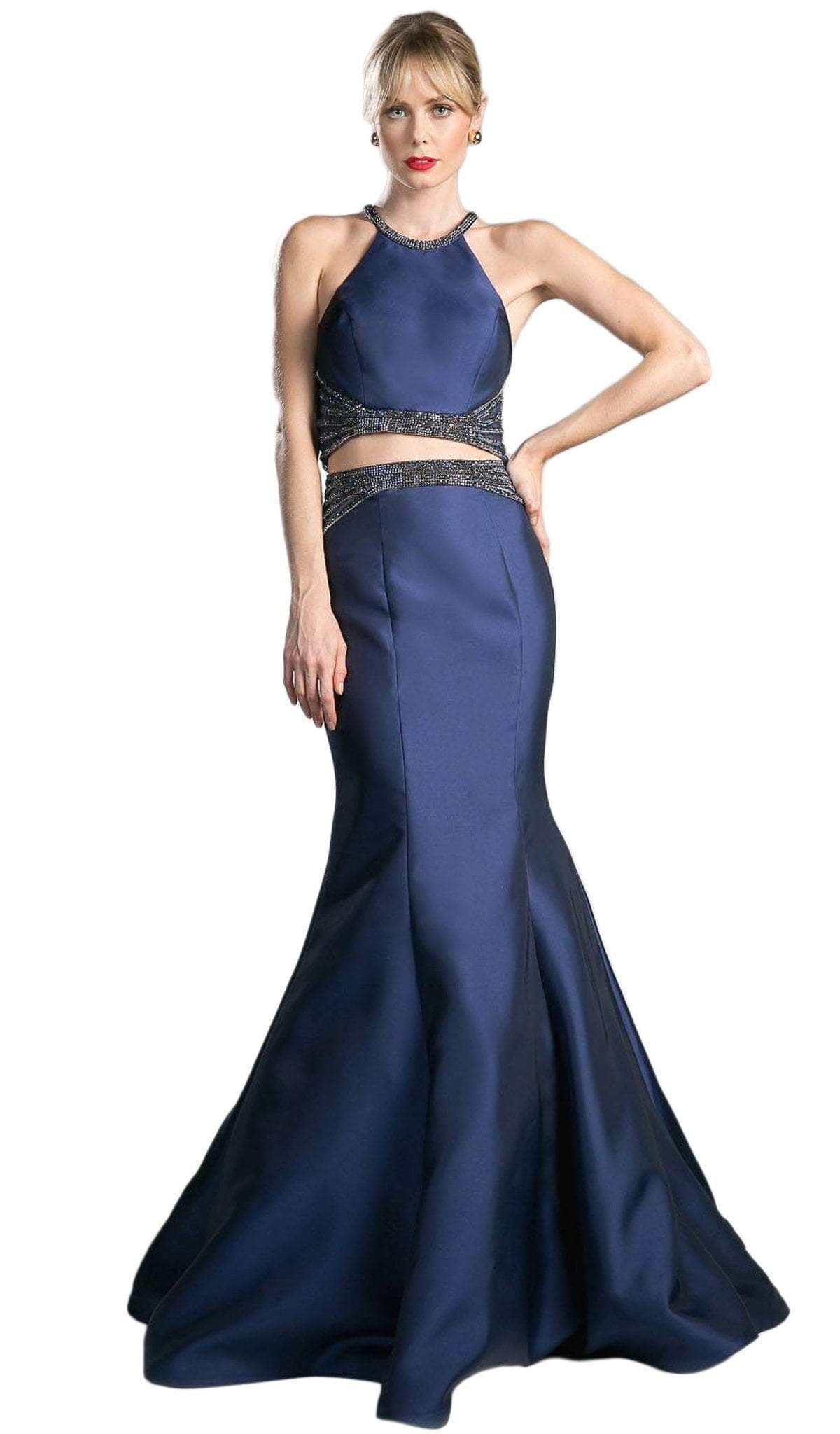 Ladivine CB0023 - Halter Neck Beaded Two-Piece Mermaid Gown
