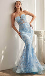 Strapless Butterfly Print Evening Gown